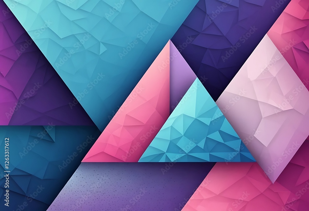 Poster geometric abstraction with triangles and diamond facets in gradient colors