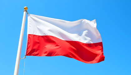 Naklejka premium Polish flag waving against clear blue sky