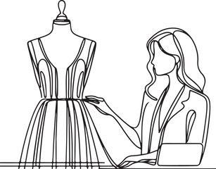Minimalist Line Drawing of Designer Check Dress