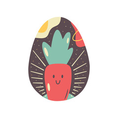 Easter egg design. Easter holiday egg hunt in colorful retro flat style with carrot. Art deco decoration. Stock illustration clipart