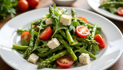 Fresh green salad with tomatoes and feta cheese