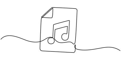 document music icon continuous one line drawing, A single line drawing of a file with note symbol. Continuous line musical note icon. One line icon mp3. Vector illustration, A single line drawing pro.