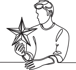 Elegant Line Drawing of Man with Star