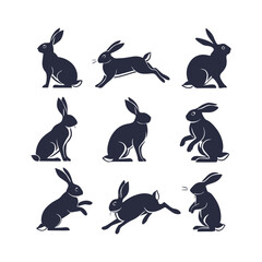 Cute Bunny Silhouettes Vector Clip Art Pack