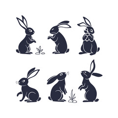 Cute Bunny Silhouettes Vector Clip Art Pack