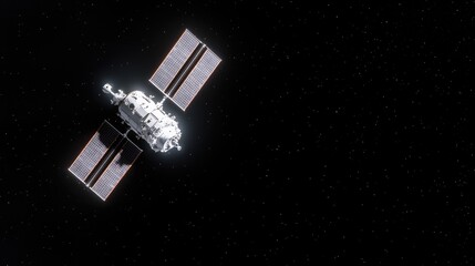 Spacecraft orbiting Earth, star background, science, research