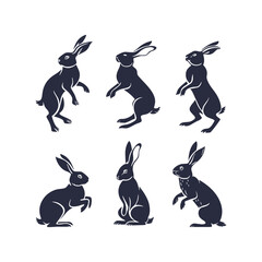 Bunny Silhouette Clipart Set Vector Illustration Collection