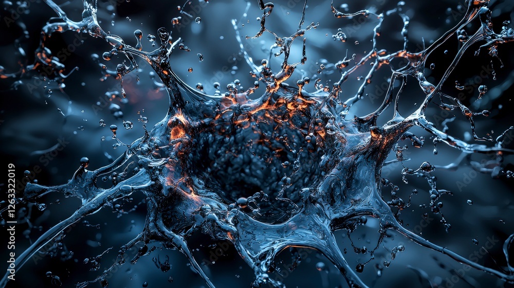 Poster Silent shadows bursting into intricate forms within a dynamic water splash studio abstract close-up fluid motion