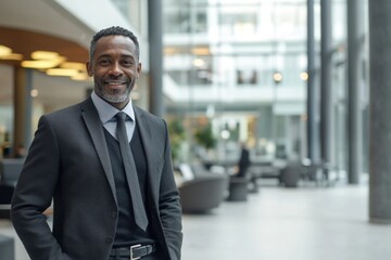 Fototapeta premium Man in Suit Standing in Lobby