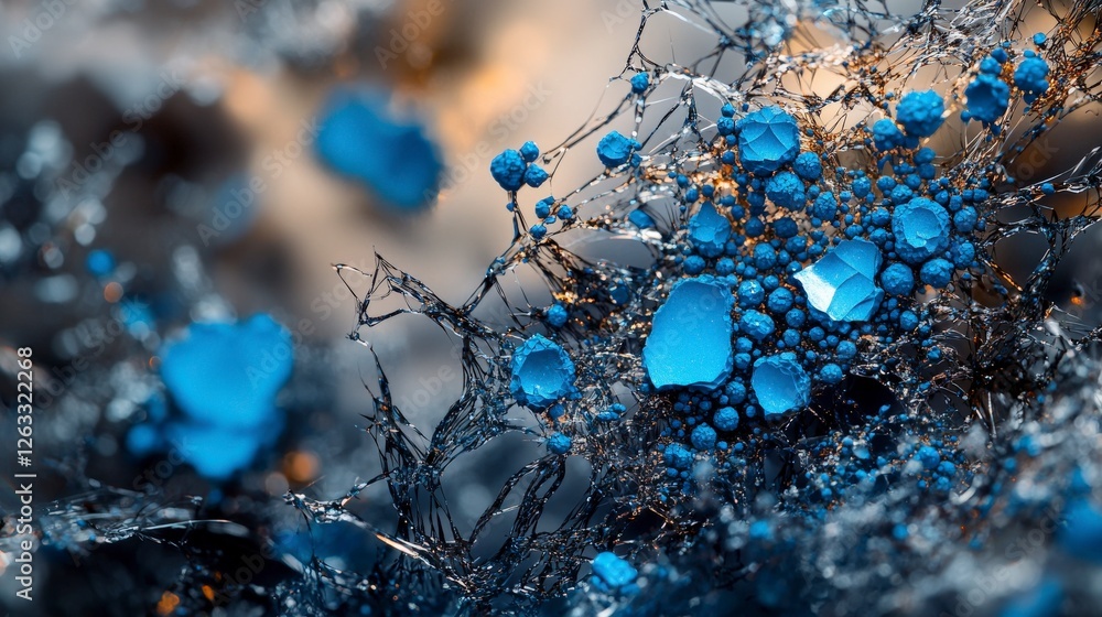 Fototapete cobalt blue dots emerge from fractured surface abstract art digital microscopic view visual explorat