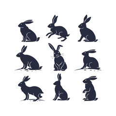 Bunny Silhouette Clipart Set Vector Illustration Collection