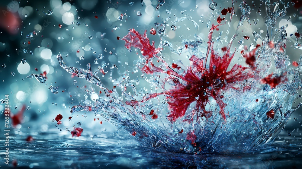 Aufkleber Dynamic splash of red ink on water surface artistic experiment studio abstract view conceptual creativity
