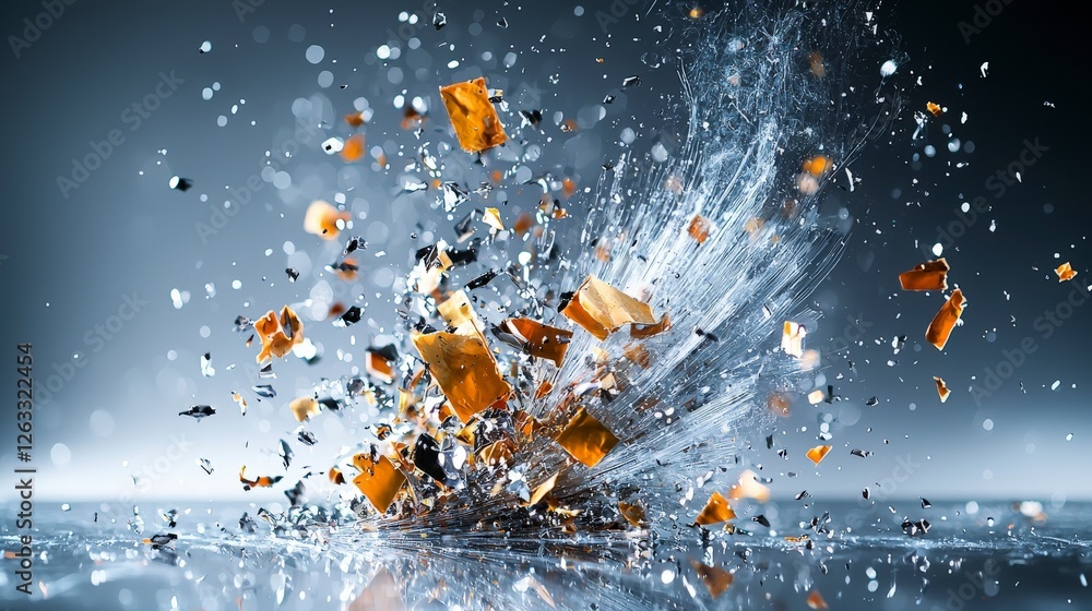 Poster Dynamic fragments of colorful shards exploding on canvas studio abstract art controlled environment close-up creativity
