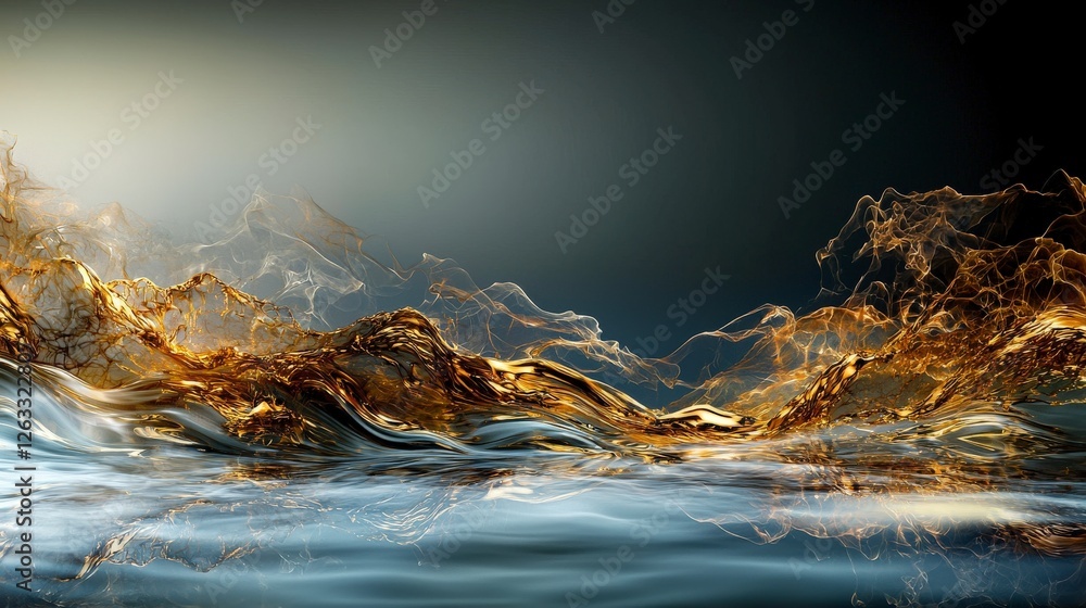 Aufkleber soft waves of bronze and gold shimmering in tranquil waters serene seascape digital art calm environ