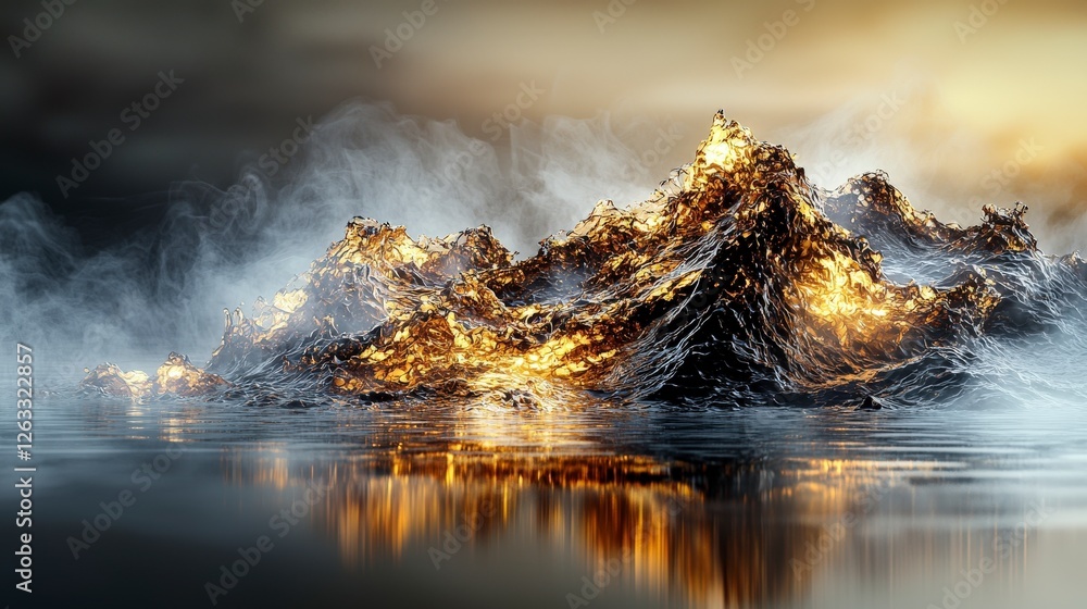 Aufkleber surging waves of bronze and gold ocean shore nature art serene environment close-up view tranquil co