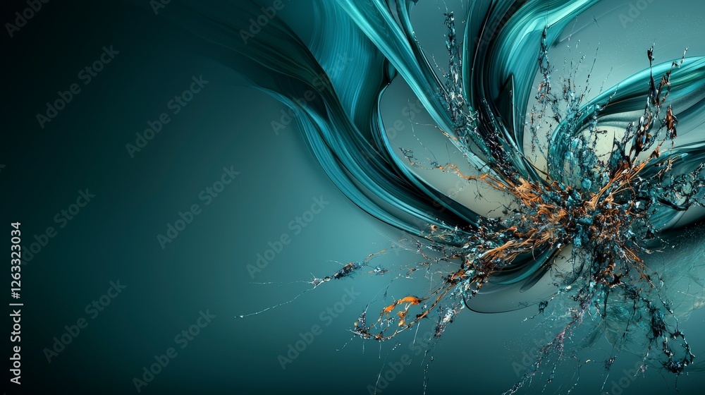 Poster Dynamic teal arcs intertwine in abstract art digital creation modern environment creative viewpoint symbolizing motion