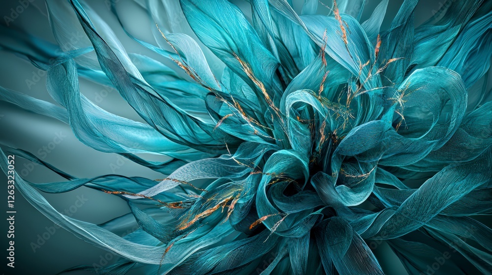 Poster Sweeping teal arcs weave intricate paths in ethereal design abstract art studio close-up conceptual essence