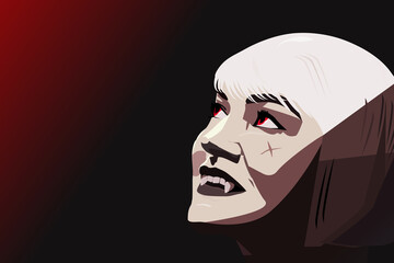 A illustration of a vampire with red eyes