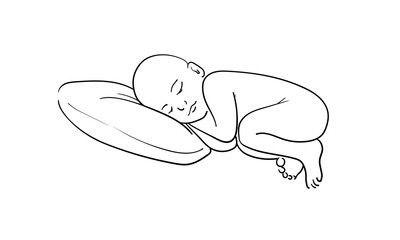 Newborn sleeping on a pillow, continuous line art drawing. Motherhood, parenthood, pregnancy. Vector illustration isolated on white background