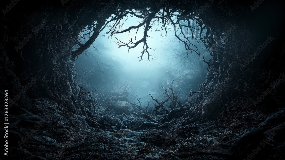 Leinwandbilder mysterious abyss absorbing whispers of disarray enchanted forest digital art dark environment close-