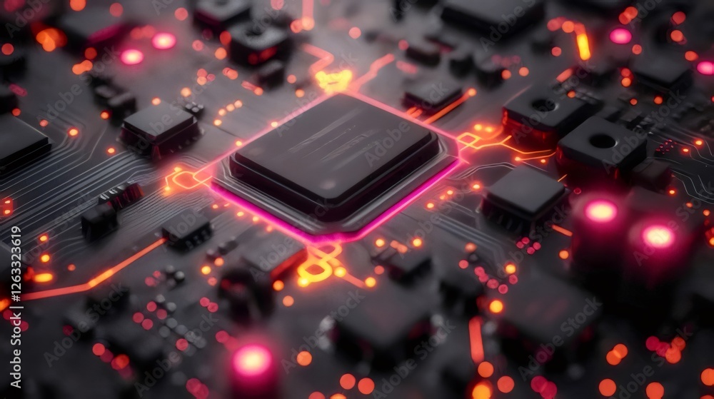 Poster close-up of a glowing central processing unit on a circuit board. (1)