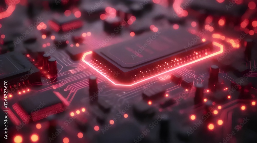 Poster close-up of illuminated central processing unit on circuit board.