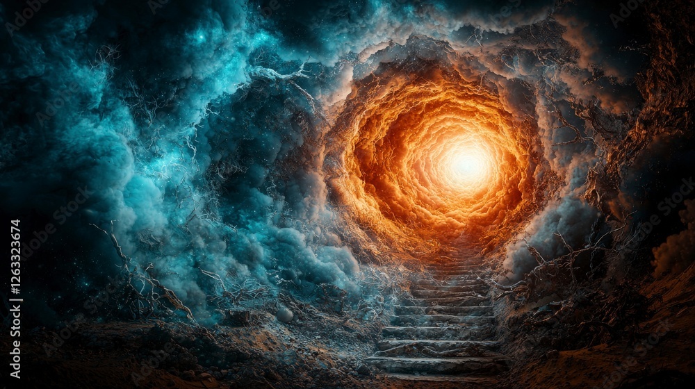 Poster vibrant erosion of reality cosmic spiral abstract art surreal environment dynamic view conceptual im