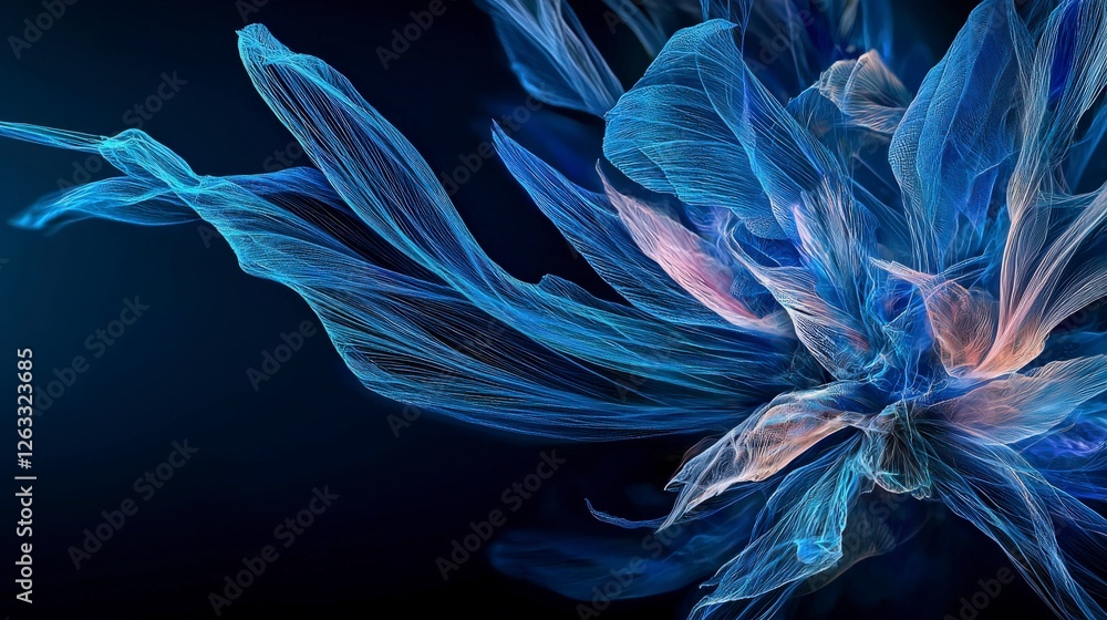 Poster Vibrant fluid dynamics unfold digital canvas abstract art ethereal atmosphere close-up modern aesthetics