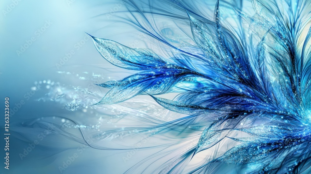 Poster delicate blue lines flowing through ethereal space abstract art digital design tranquil environment 