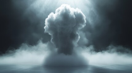 A large cloud of smoke is rising from the ocean