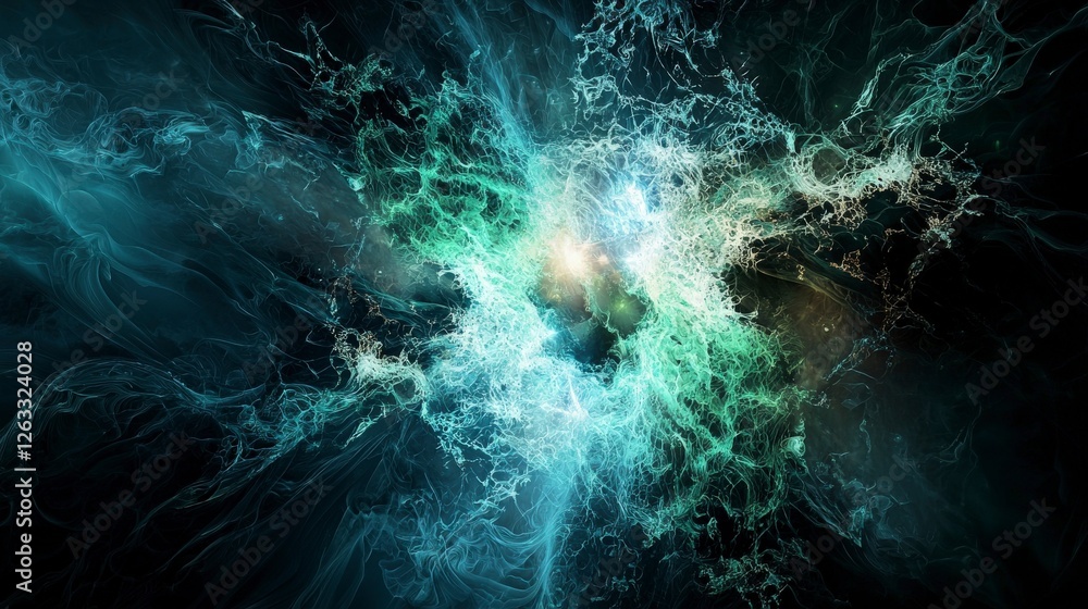 Poster ethereal light burst abstract universe digital art cosmic depth dreamlike perspective visual explora