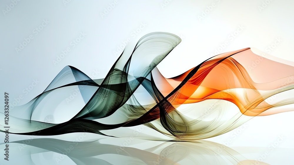 Poster a dynamic abstract wave pattern on a white background, creating a futuristic aesthetic.