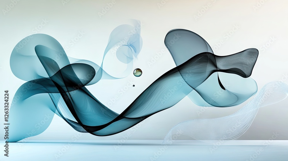 Poster a dynamic abstract wave pattern on a white background, creating a futuristic aesthetic.