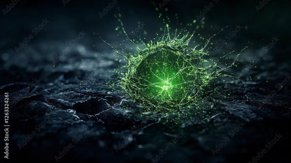 Leinwandbilder close-up view of emerging jadegreen points breaking through dark cracks in an abstract conceptual en