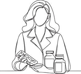Line Art of Pharmacist Holding Medicines 