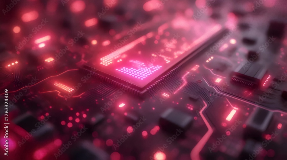 Poster close-up of illuminated circuit board with glowing components.