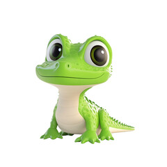 Fototapeta premium Cute baby croco with big eyes in 3D cartoon style&nbsp; Isolated on White Background