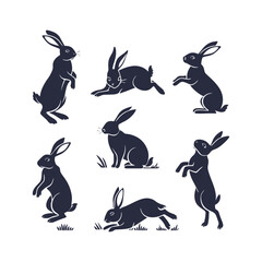 Bunny Silhouette Set Clip art Vector Illustration