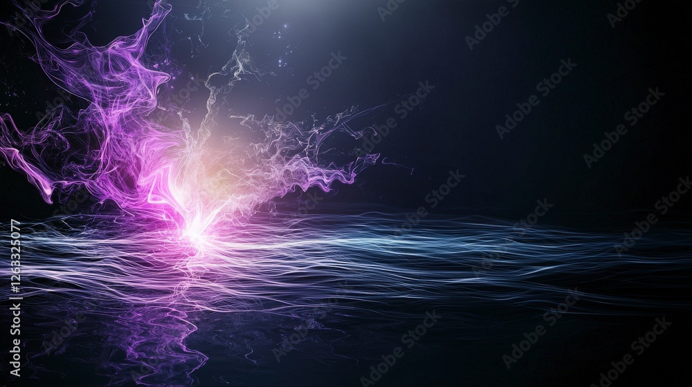 Aufkleber Vibrating violet lines ripple across dark background abstract visual art digital design ethereal environment