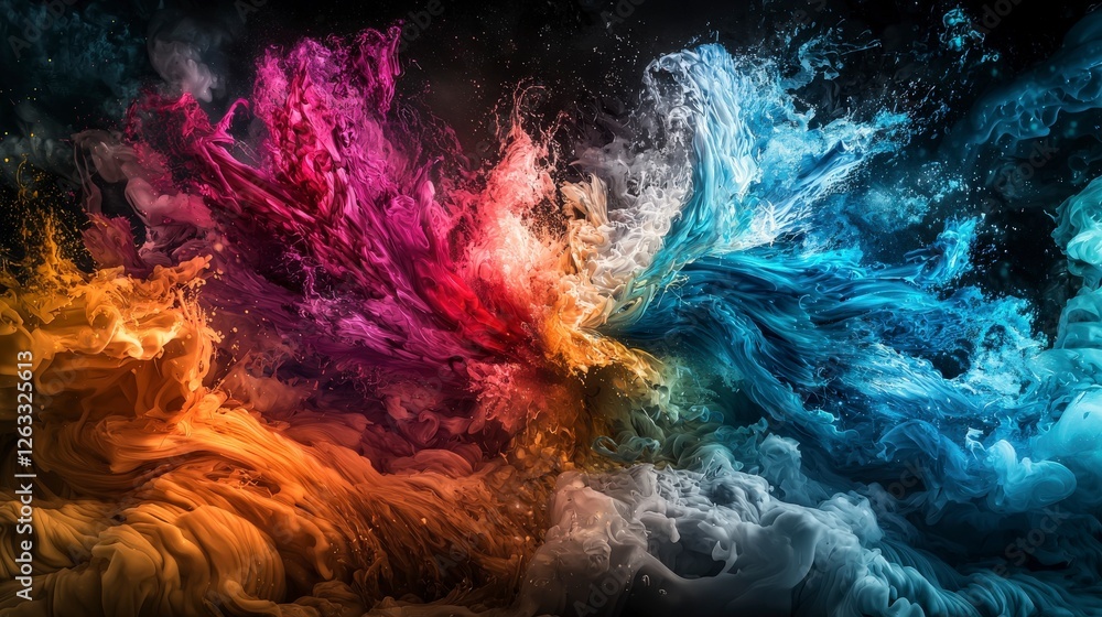 Poster Waves of emotion embracing a shapeless canvas abstract art colorful display studio dynamic expression