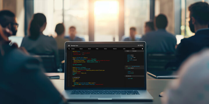 Software development programming on computer screen for brisk application and program coding