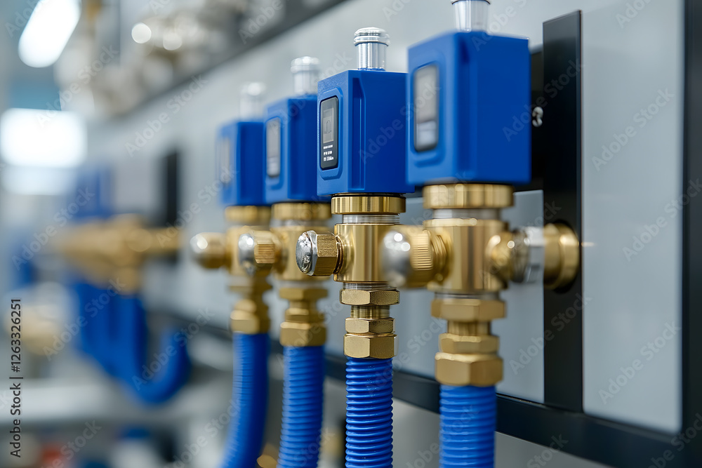 Poster industrial pipeline system: a detailed view of a network of pipes and valves, showcasing the intrica