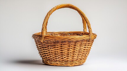Obraz premium Empty wicker basket, studio shot, white background, gift, home decor