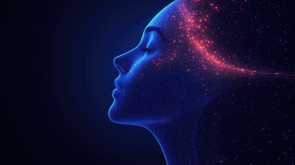 Obraz premium A digital illustration of a woman's profile with a starry cosmic aura, symbolizing creativity, dreams, and the vastness of the universe.