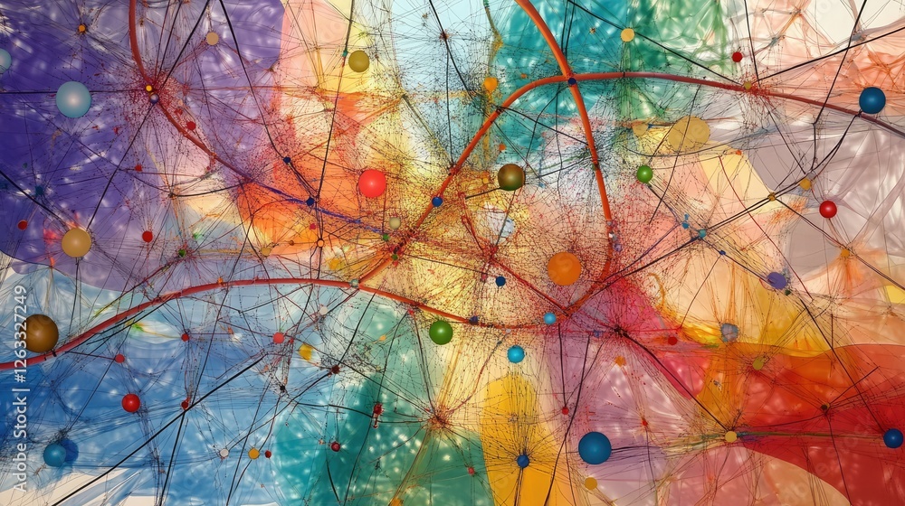 Poster a high-tech digital grid with interconnected data points, representing internet communication.