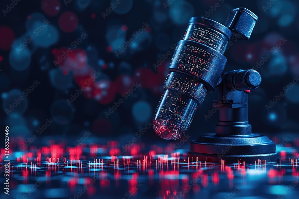 Aufkleber a high-tech microscope displaying vibrant data patterns, symbolizing innovation, research, and the f