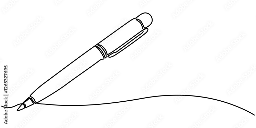 Poster pen signature continuous line icon, continuous one line drawing writing pen isolated minimalist line
