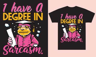 Funny Graduation Cartoon – Grumpy Graduate with Cap and Diploma – I Have a Degree in Sarcasm Quote for Humor Lovers