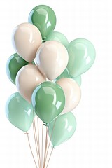 Zielone i kremowe balony unoszące się na białym tle idealne na uroczystości