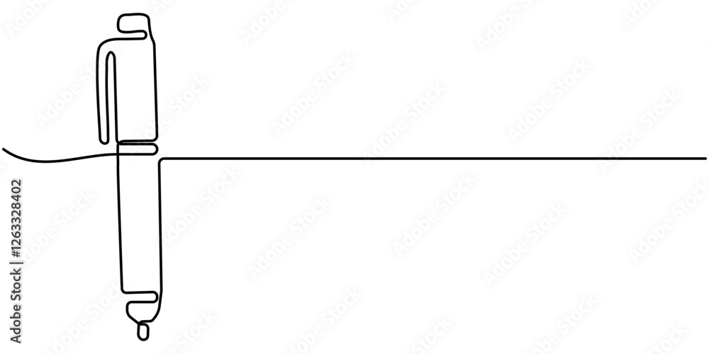 Poster pen signature continuous line icon, continuous one line drawing writing pen isolated minimalist line